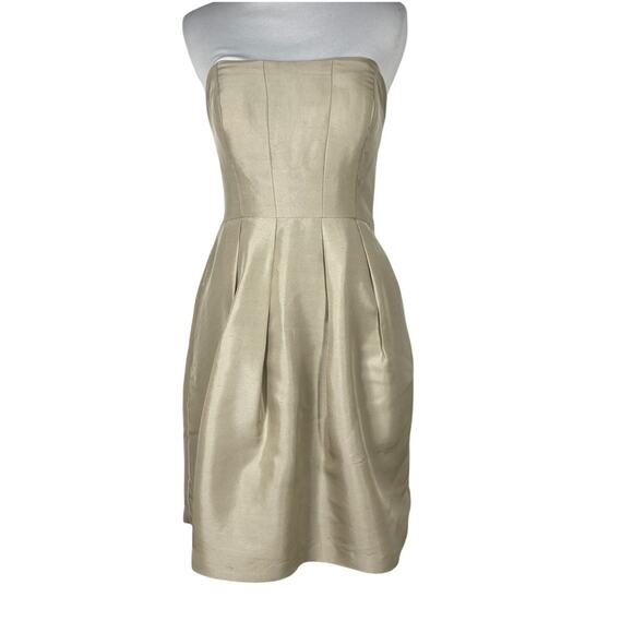 Jenny Yoo Collection Gold Pleated Strapless Mini Dress size 6 - Picture 1 of 8